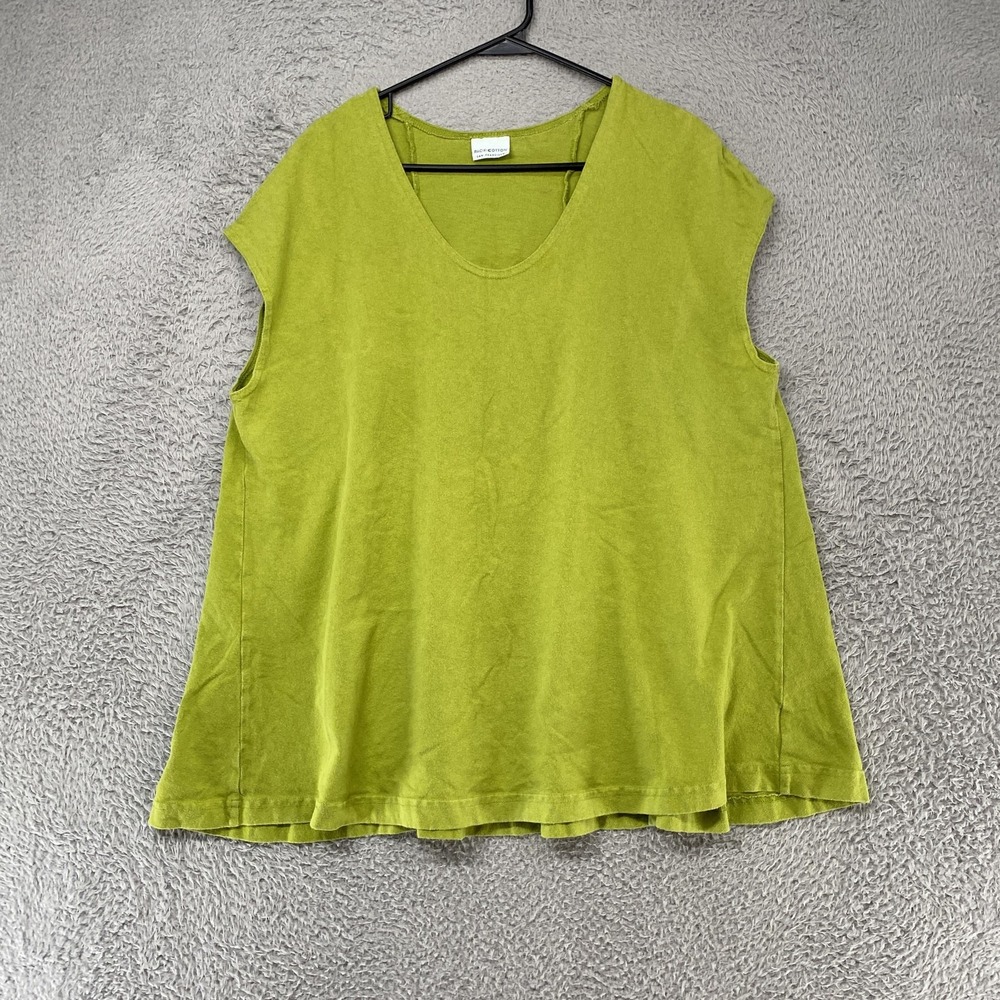 Pacific Cotton Tunic Tank Top Womens Small Green Lagenlook Jersey USA Relaxed
